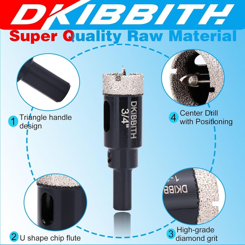 DKIBBITH 3/4" Diamond Hole-Saw Bits with Pilot Drill Bit - 2pc 3/4 inch Diamond Tipped Tile Hole Saws with Guiding Bit for Accurate Drilling, for Porcelain Tile Ceramic Pottery Granite Stone Glass Bottles 20mm - Image 4
